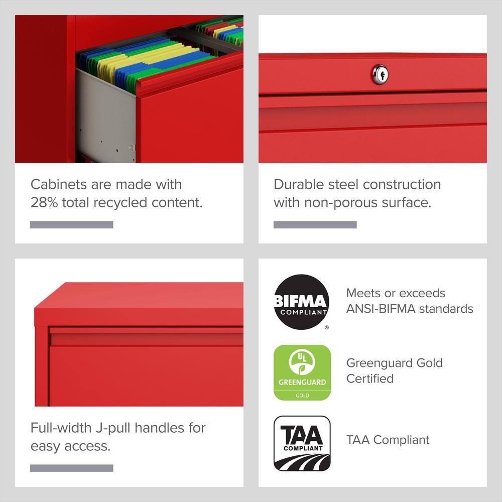 Hirsh 36 Inch Wide 3 Drawer Metal Lateral File Cabinet for Home and Office, Holds Letter, Legal and A4 Hanging Folders, Red