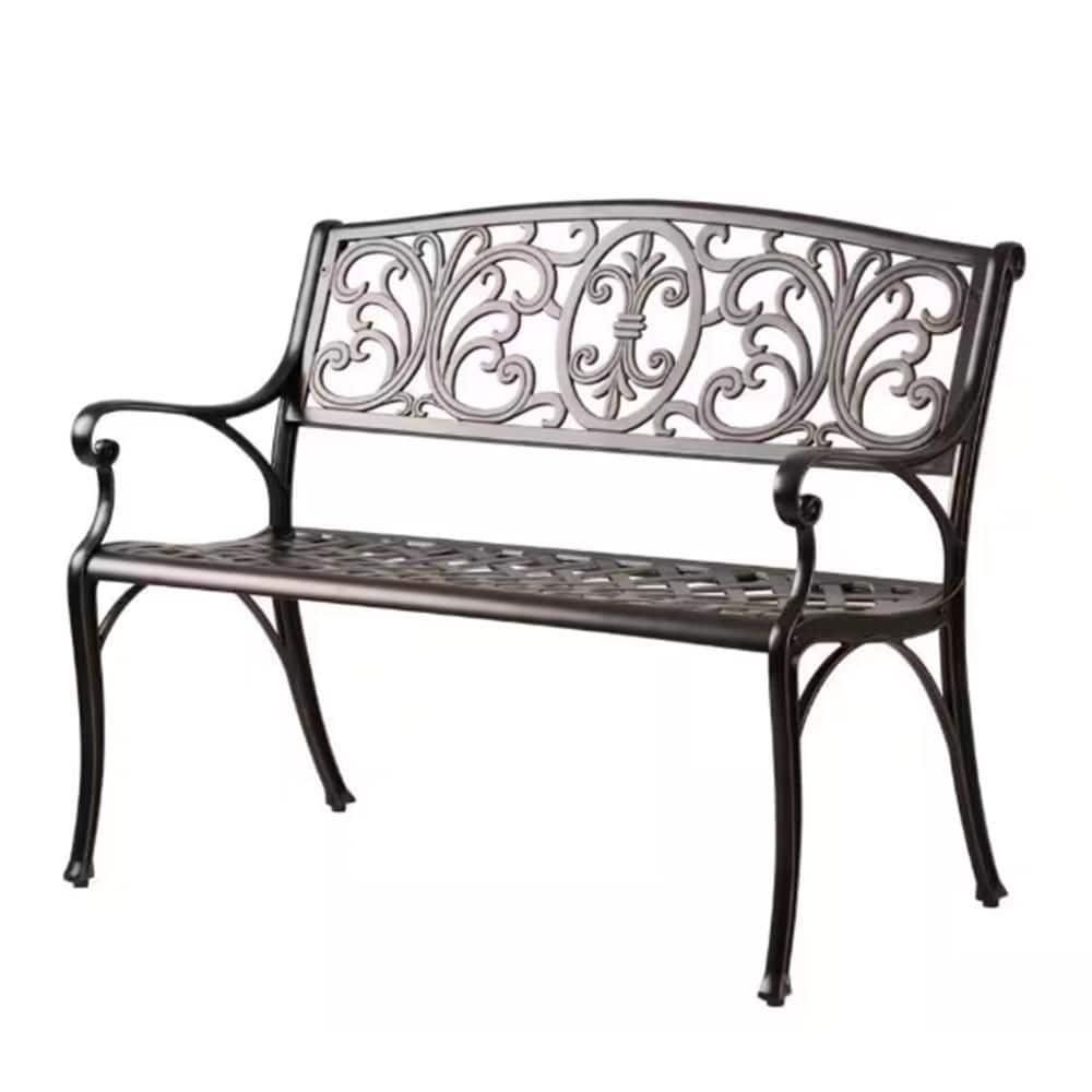 Balkene Home Decatur Outdoor Cast Aluminum Patio Bench Heavy Duty Rust Free Aluminum Construction - Antique Bronze Finish