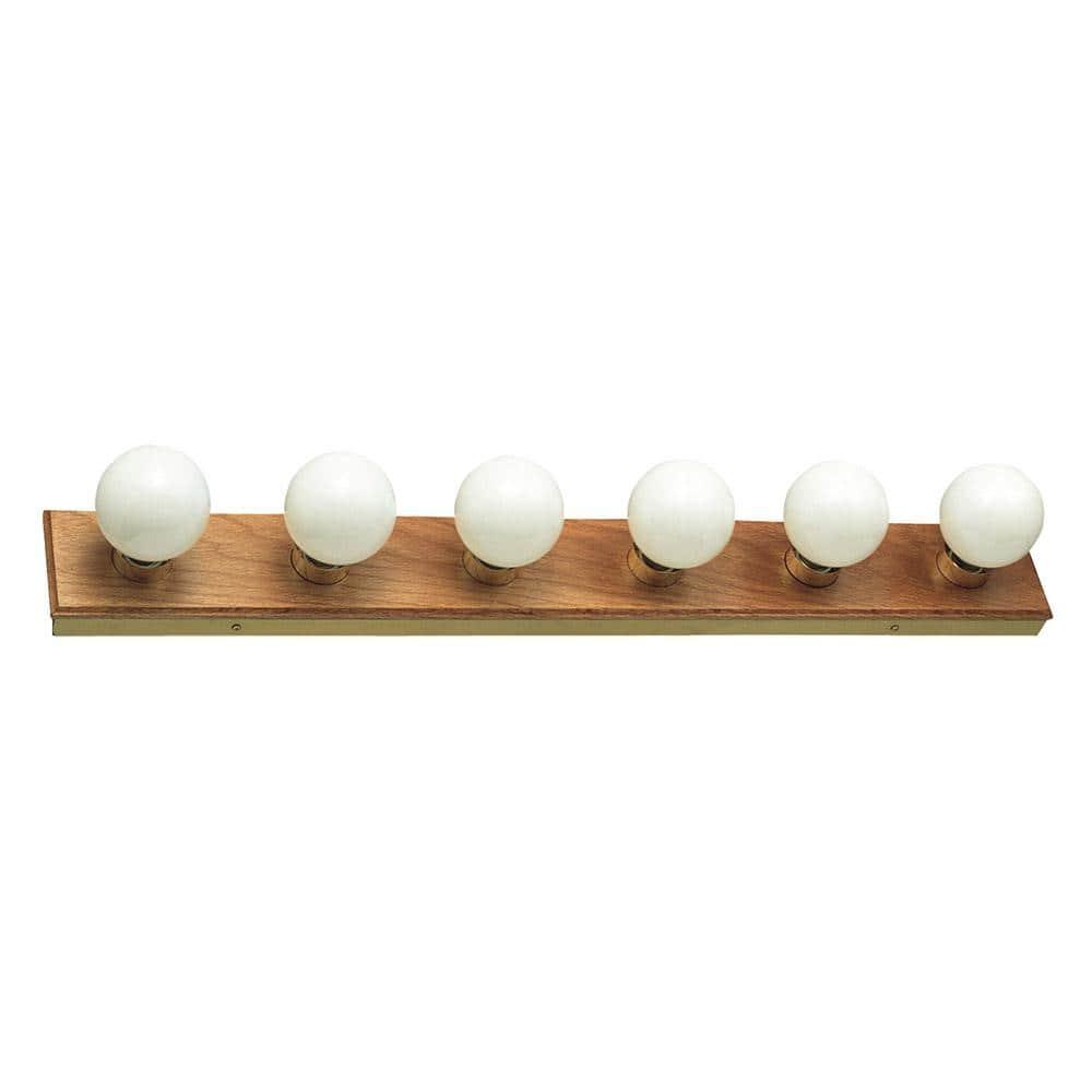 Design House Strip 6-Light Dimmable Contemporary Vanity Light, Honey Oak