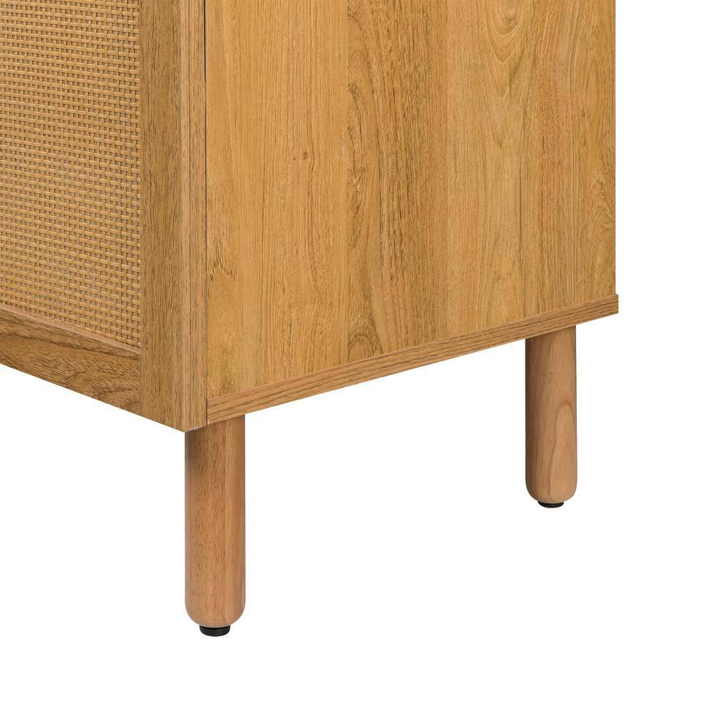 Sango Sango Orre 2-Drawer Solid Wood Nightstand, With Rattan, Cylicndrical Wooden Legs