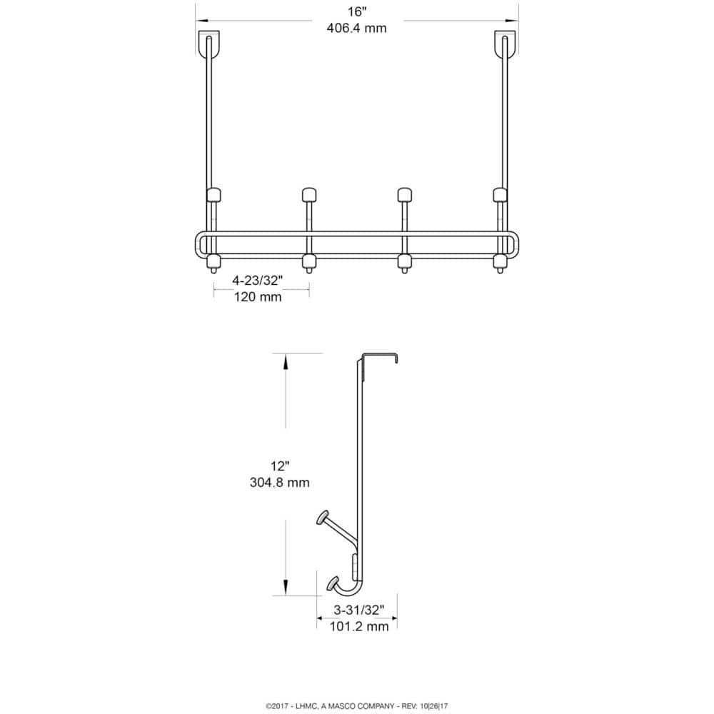 Franklin Brass 27 in. Rail with 6 Heavy Duty Coat and Hat Hooks in Bark and Satin Nickel