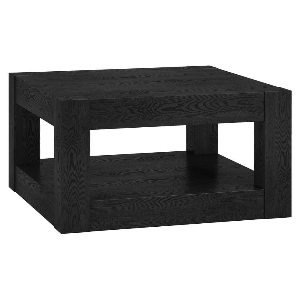 Evelyn&Zoe Hughes 32" Wide Square Coffee Table, Black Grain