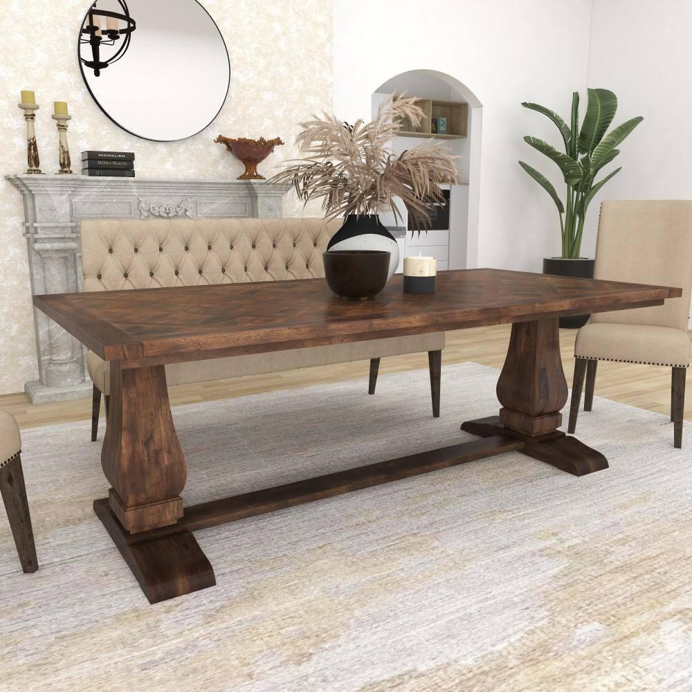 DecMode 84" x 30" Brown Mango Wood Dining Table with Parquet Inlay, 1-Piece