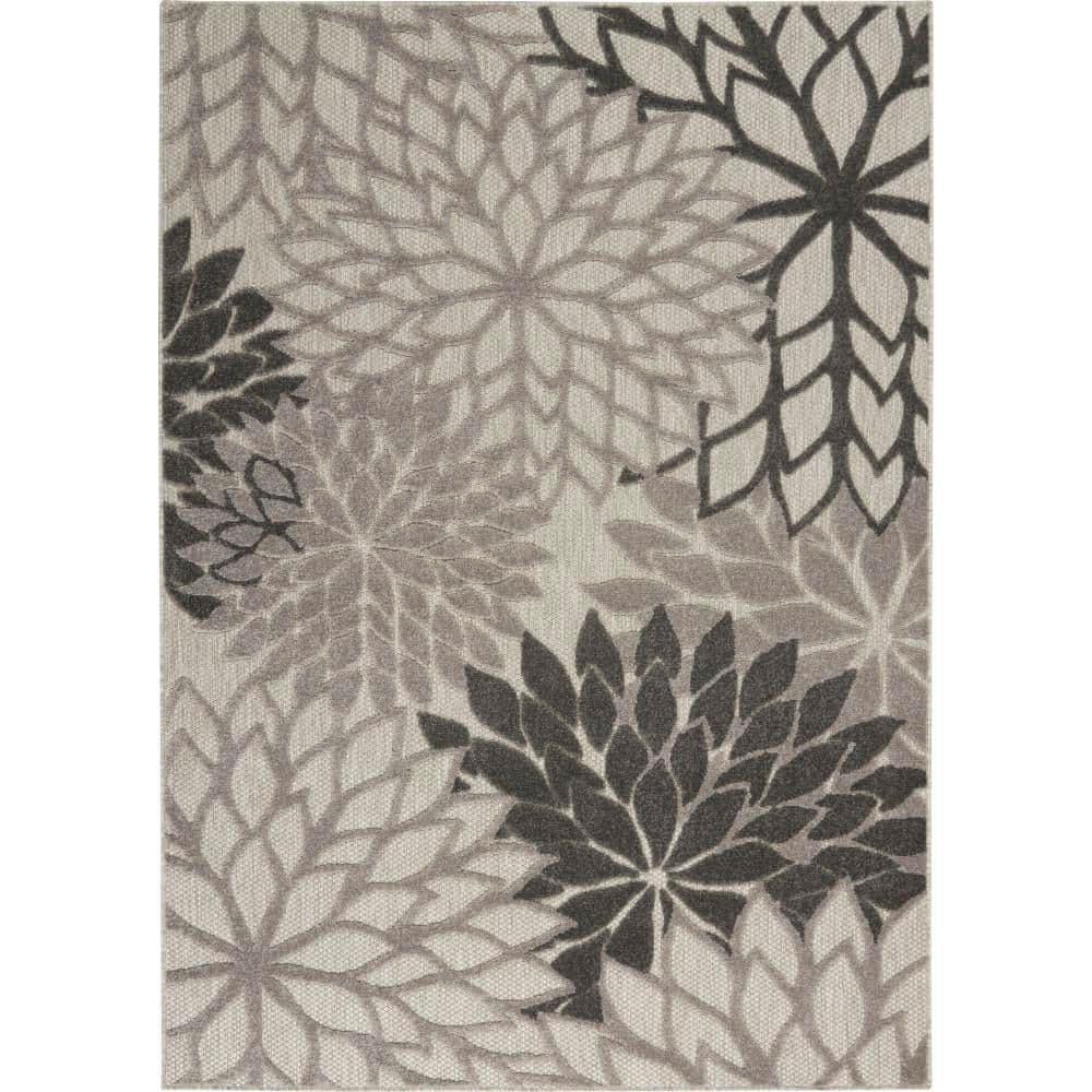 Nourison Aloha Floral Bloom Flatweave High-Low Indoor Outdoor Area Rug Silver Grey 3'6" x 5'6"