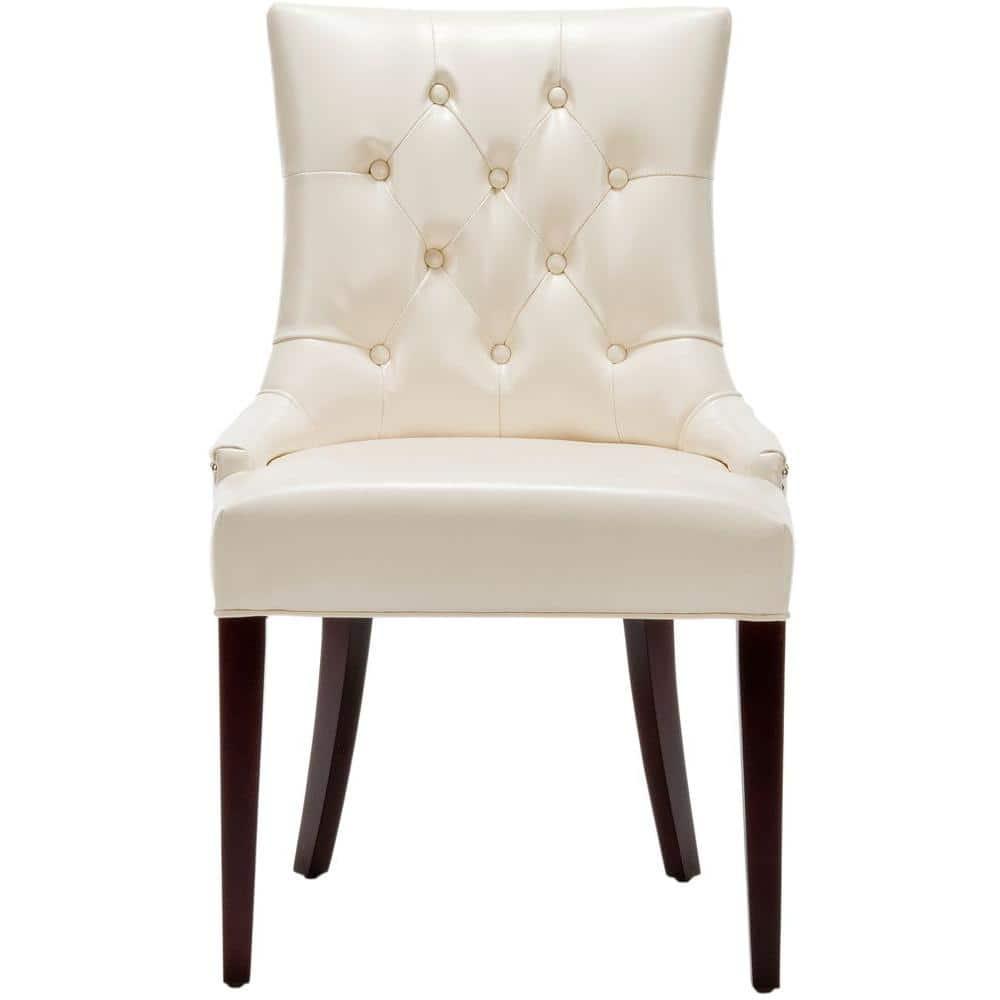 Amanda 19"H Tufted Chair with Nickel Nail Heads - Flat Cream - Safavieh