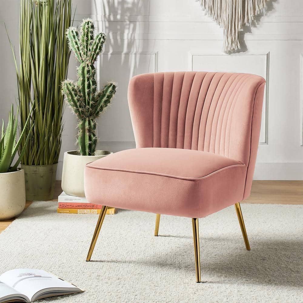 HULALA HOME Monica Upholstered Modern Tufted Accent Side Chair with Gold Legs by  PINK
