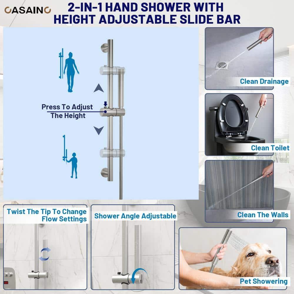 CASAINC BR01008SX12BN Rainfall Symphony 12inch Dual Showerhead Temperature Display Shower System with 2 in 1 Slider Bar Shower Handheld