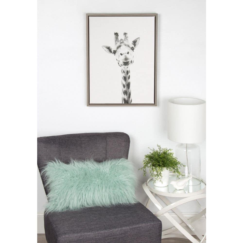 24" x 18" Giraffe Framed Kids' Canvas Art Gray - Uniek: Giraffe Picture for Kids Room, Animal Wall Art, Vertical Photograph