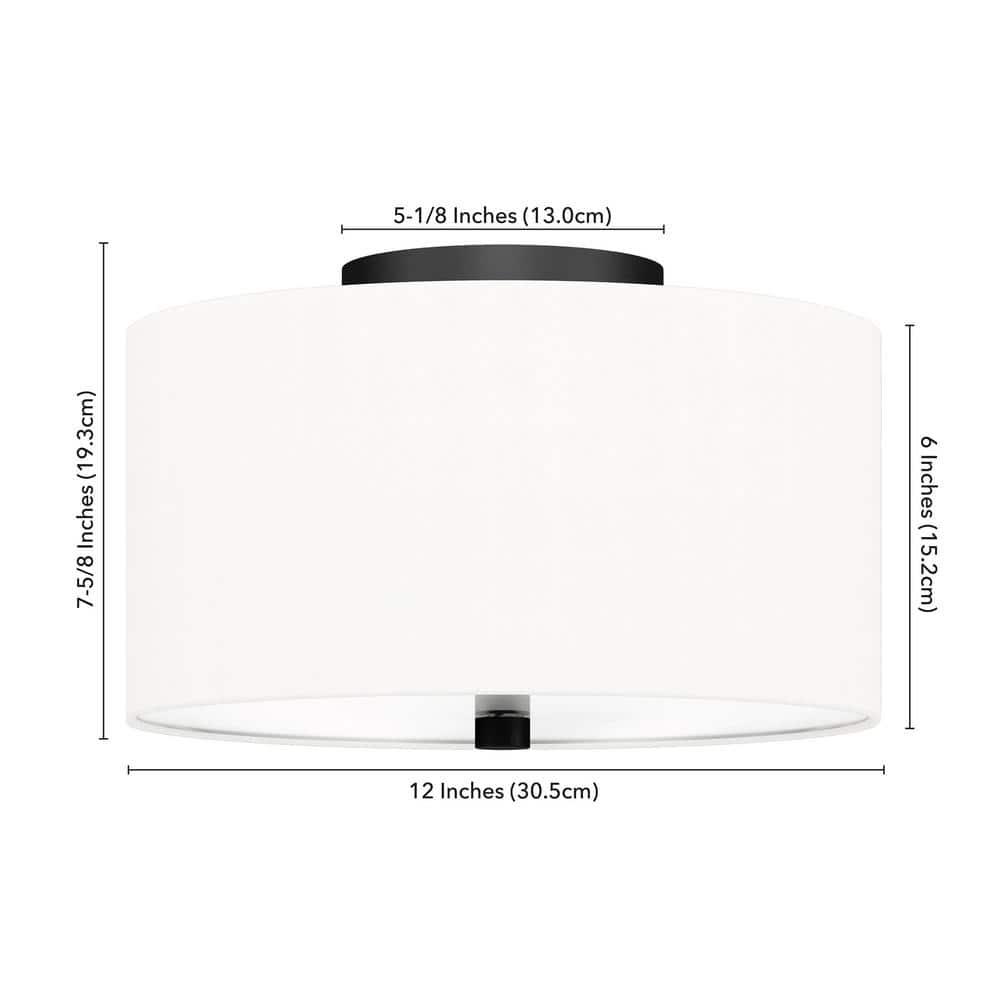 Evelyn&Zoe Ellis 12" Flush Mount with Fabric Shade in Matte Black/White