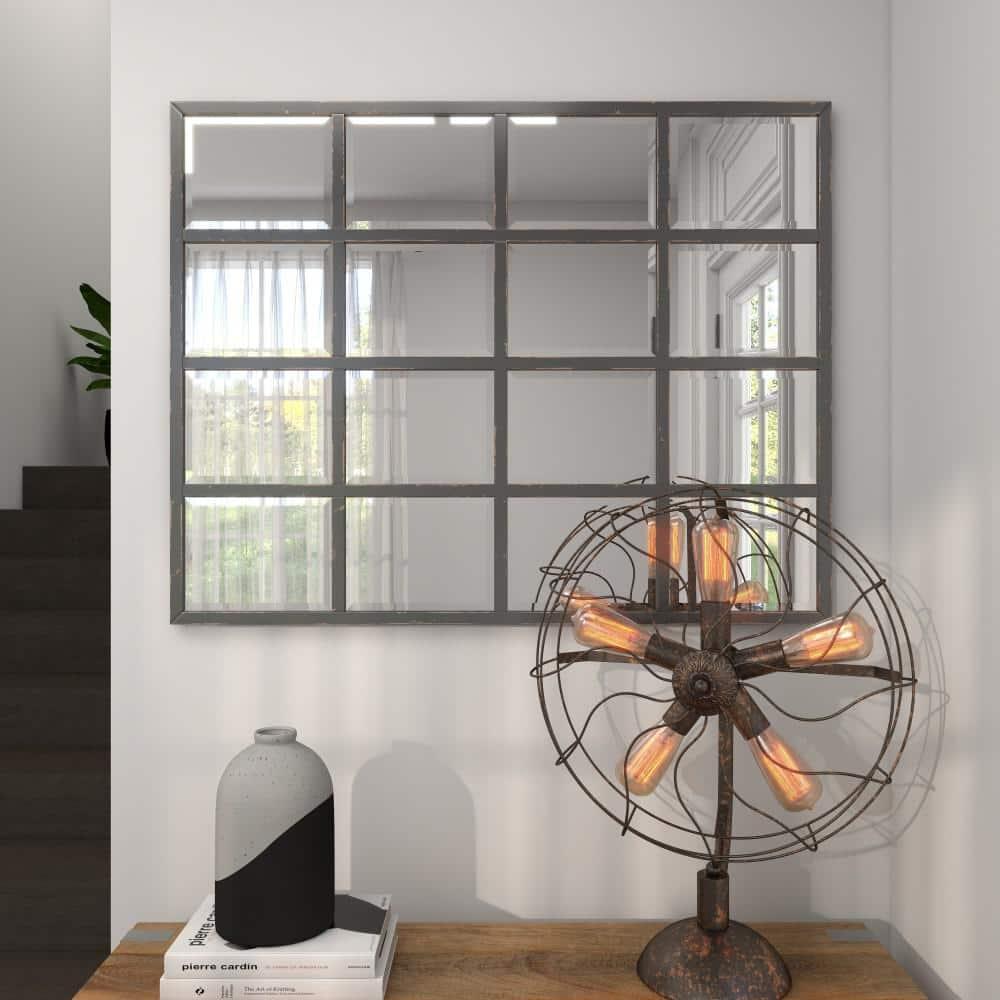 Glass Window Pane Inspired Wall Mirror Black - Olivia & May: Industrial Style, 45x35.38", Iron Frame
