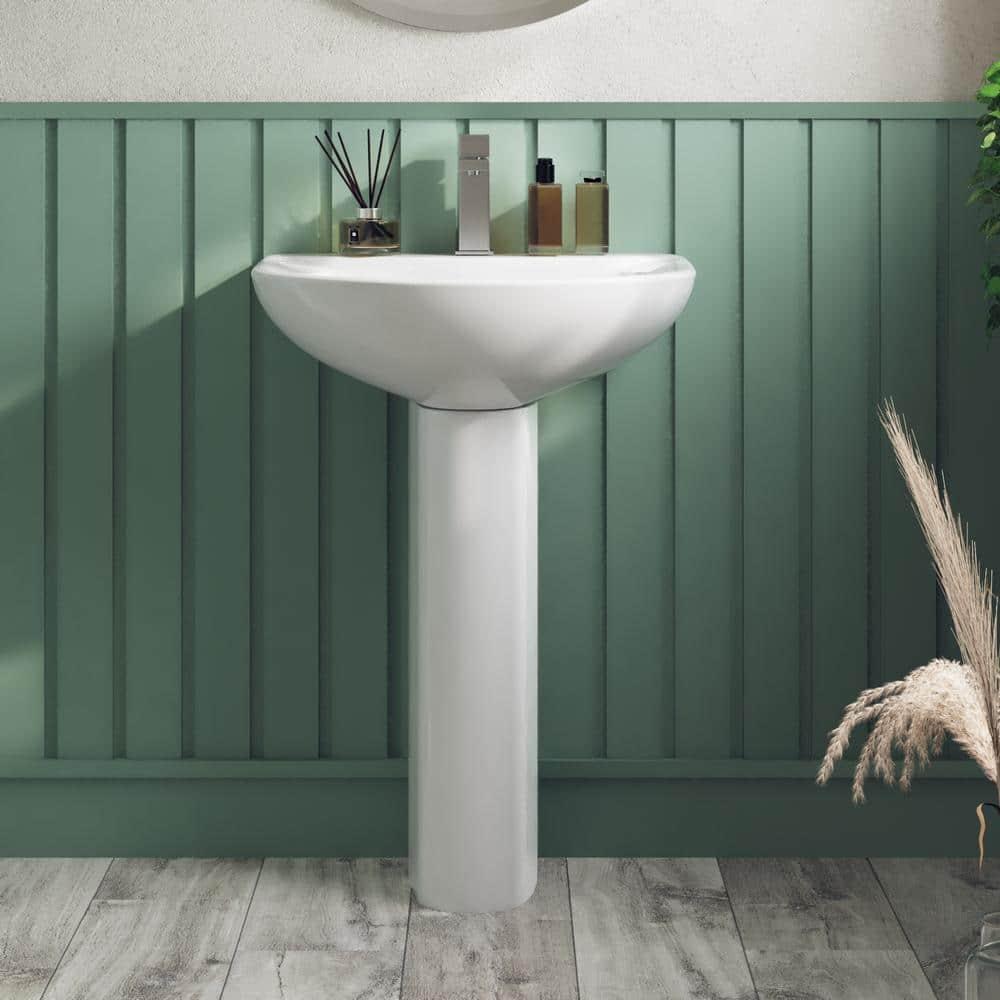 Liberty 31.5" Tall White U-Shaped Vitreous China Pedestal Bathroom Sink with Overflow