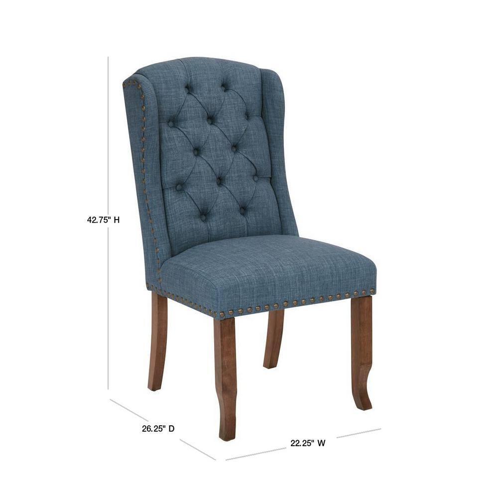 Jessica Tufted Wingback Dining Chair Navy - OSP Home Furnishings: Polyester Upholstery, Nailhead Trim, Solid Wood Legs
