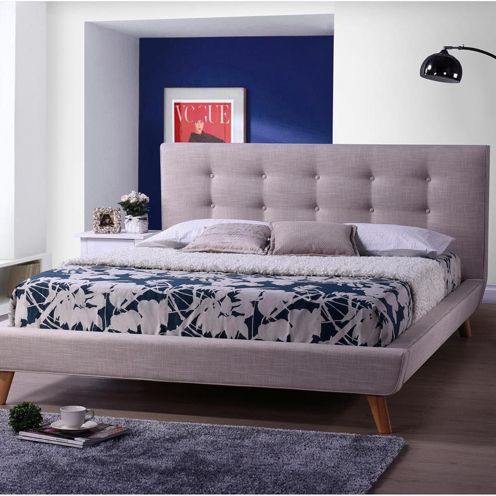 Queen Jonesy Scandinavian Style Mid-Century Fabric Upholstered Platform Bed Beige - Baxton Studio