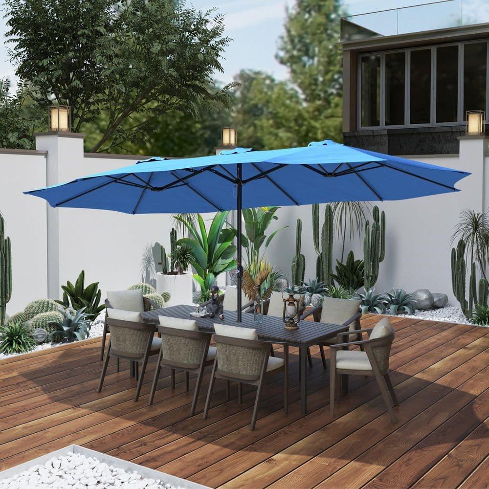 15ft Large Patio Umbrellas with Base Included, Outdoor Double-Sided Rectangle Market Umbrella with Crank Handle, for Pool Lawn Garden