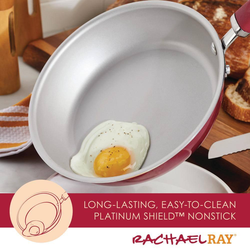 Rachael Ray Create Delicious Aluminum Nonstick Covered Deep Frying Pan, 9.5-Inch, Red Shimmer