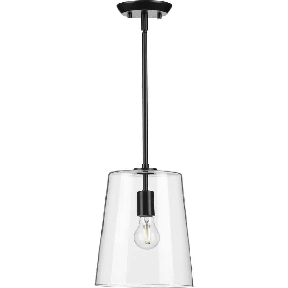 Progress Lighting, Clarion, 1-Light Pendant, Matte Black, Clear Glass Shade