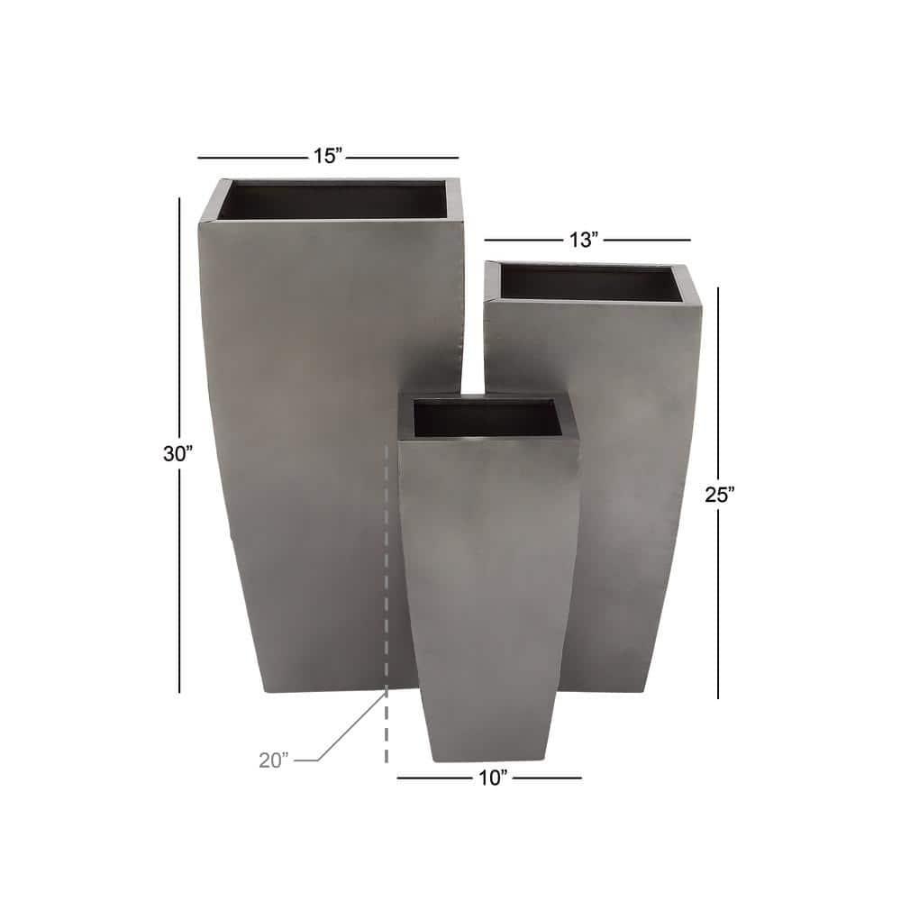 DecMode Grey Contemporary Oversized Metal Planter with Cement Hue, Set of 3, 20", 25", 30"H