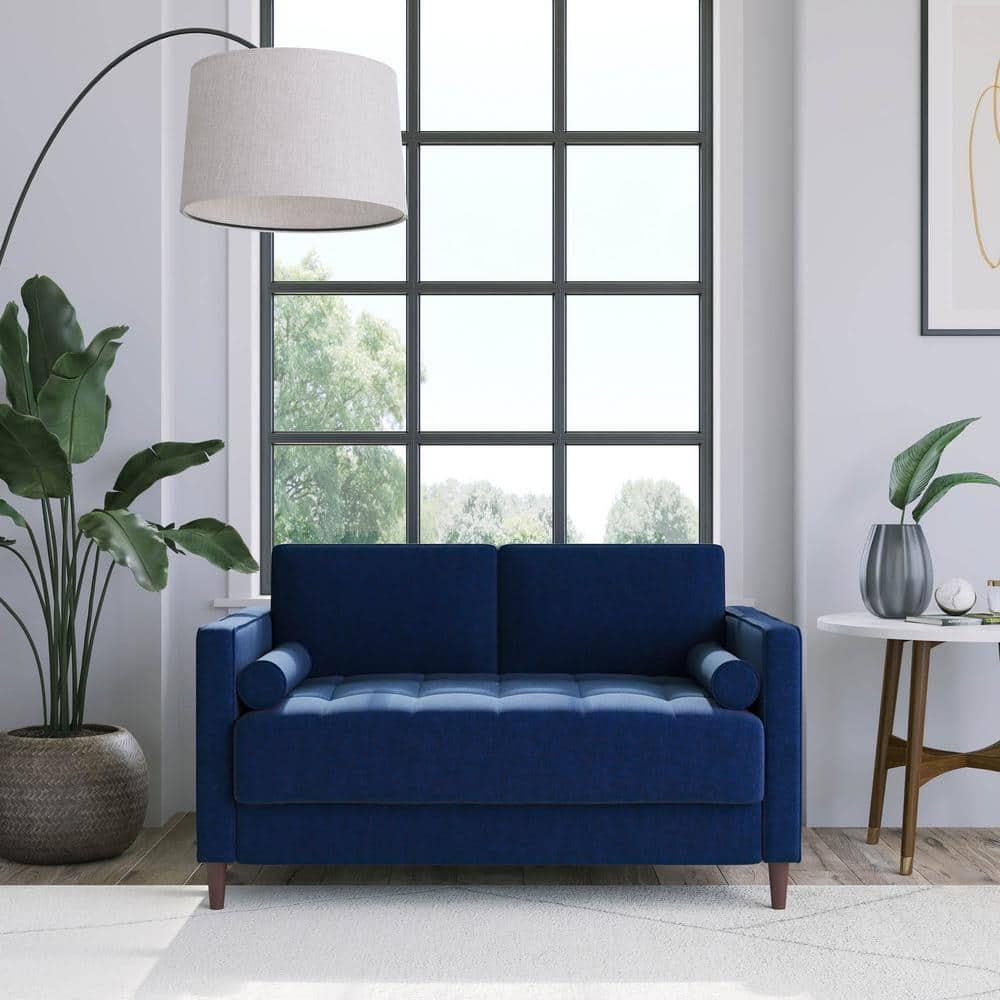 LifeStyle Solutions Jareth Loveseat in Navy Blue Fabric Upholstery