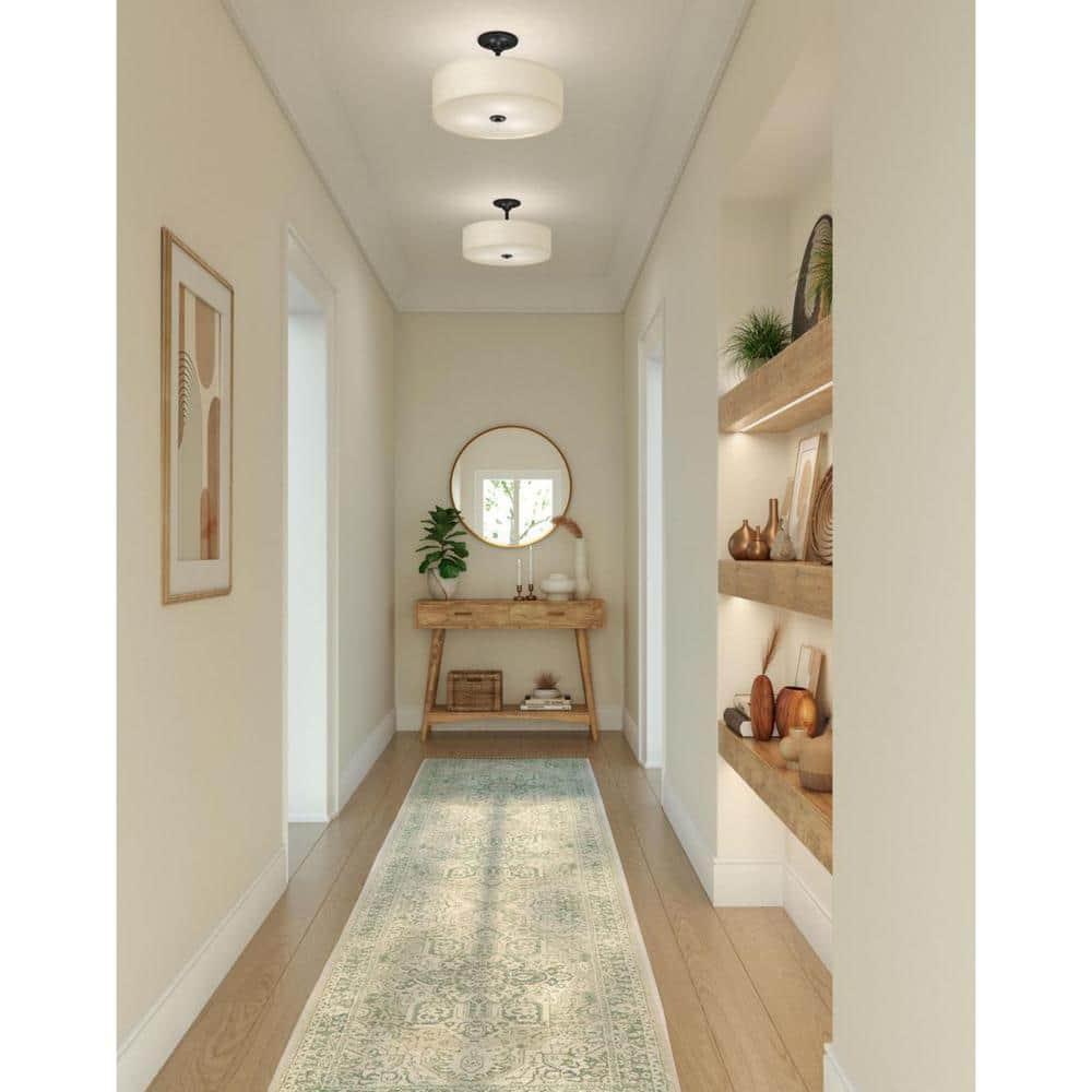 Progress Lighting, Inspire Collection, 3-Light Semi-Flush Mount, Antique Bronze, Off-White Linen Shade