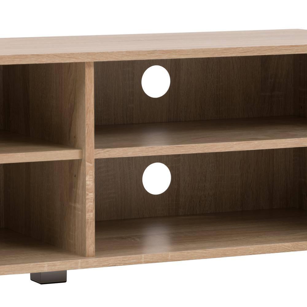 CorLiving Hollywood TV Stand for TVs up to 85" Wood Grain Brown: Modern Entertainment Center with Open Shelves