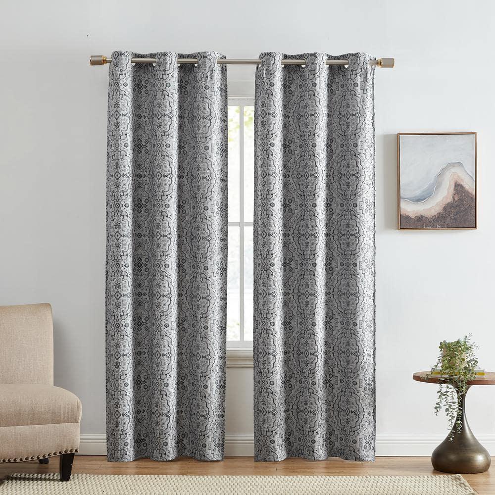 Berber Ikat Print Blackout Window Curtain Panel, Set of 2 - 37" x 63" - Charcoal - Elrene Home Fashions
