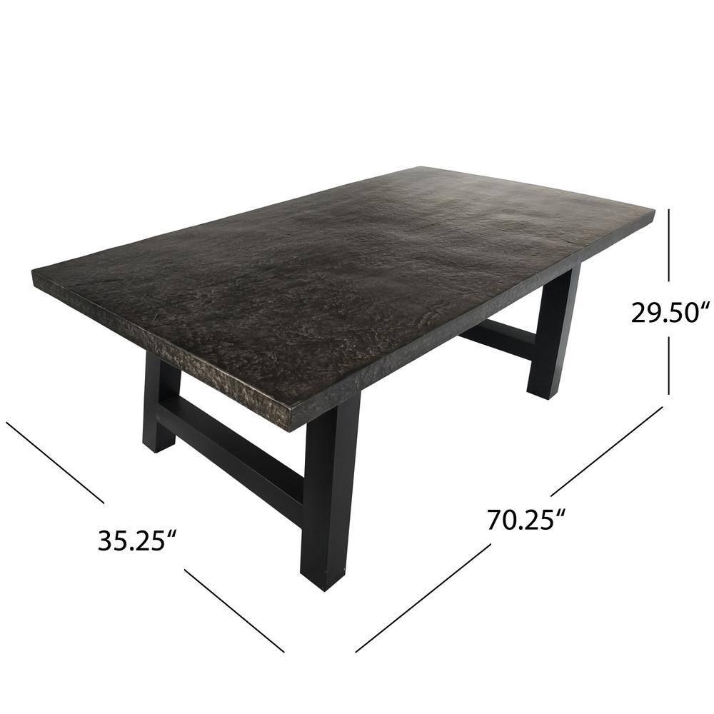 Noble House 70.25" Iron Weather Resistant Outdoor Dining Table, Black