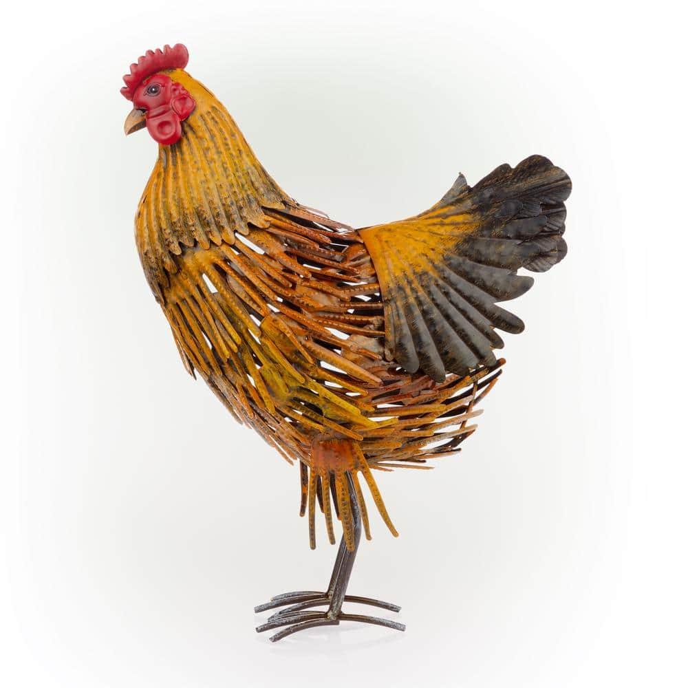 16" Indoor/Outdoor Metal Hen Decorative Garden Statue Golden Brown - Alpine Corporation: Iron Crafted Yard Art