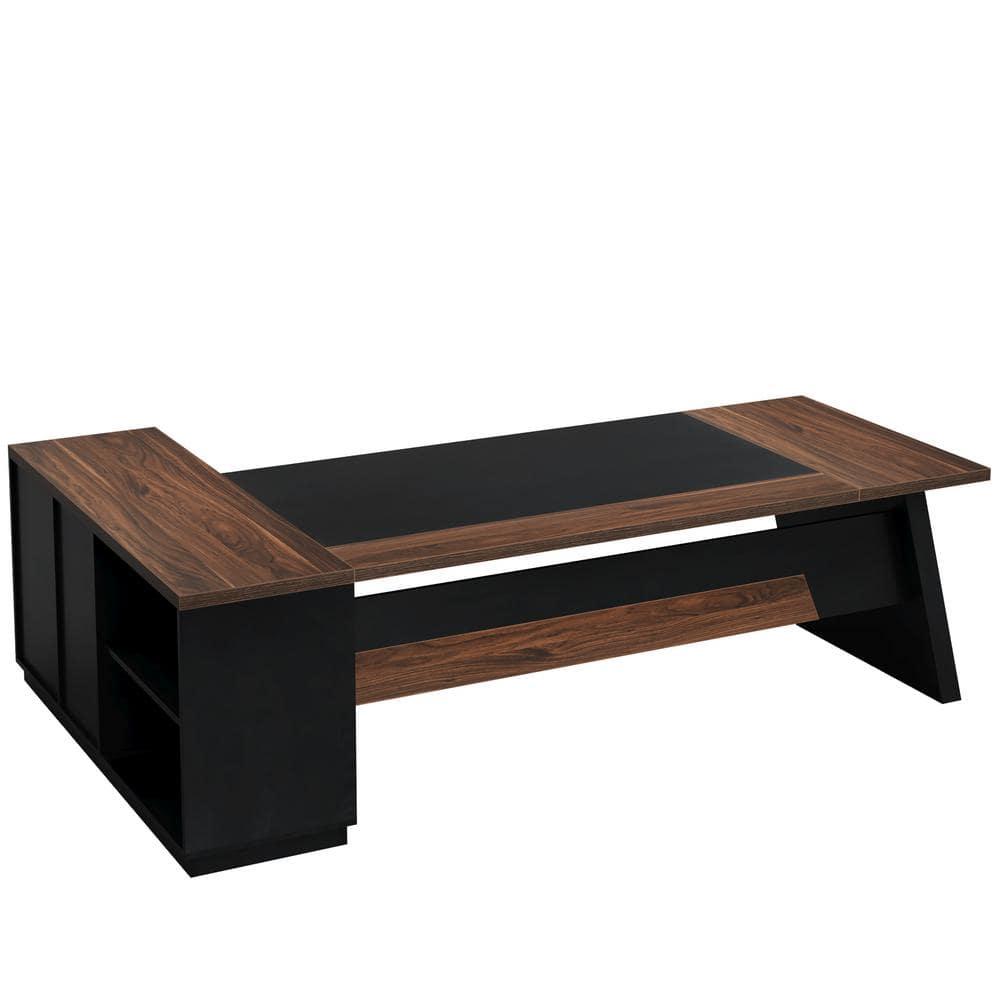 Tribesigns Modern 78" L-Shaped Executive Desk with Drawers and Lateral File Cabinet, Brown