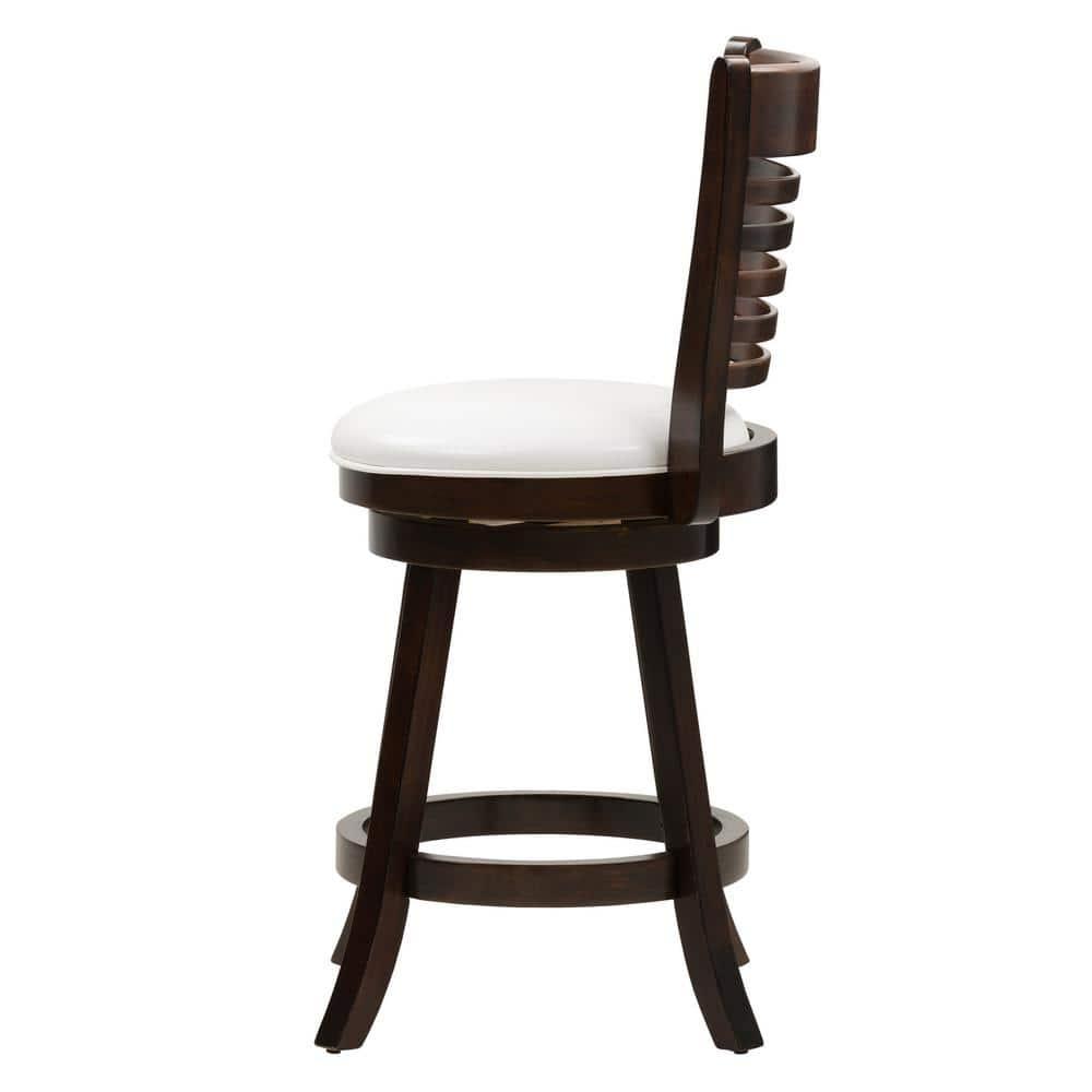 Set of 2 Woodgrove Counter Height Barstools with Slat Backrest Dark Cappuccino White - CorLiving: Faux Leather, Swivels, Rubberwood Legs