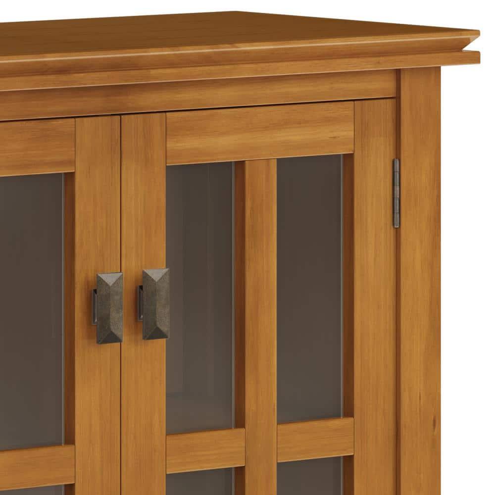 Simpli Home Artisan 30"W Solid Wood 2-Shelf Low Storage Cabinet with Glass Doors and Adjustable Shelves