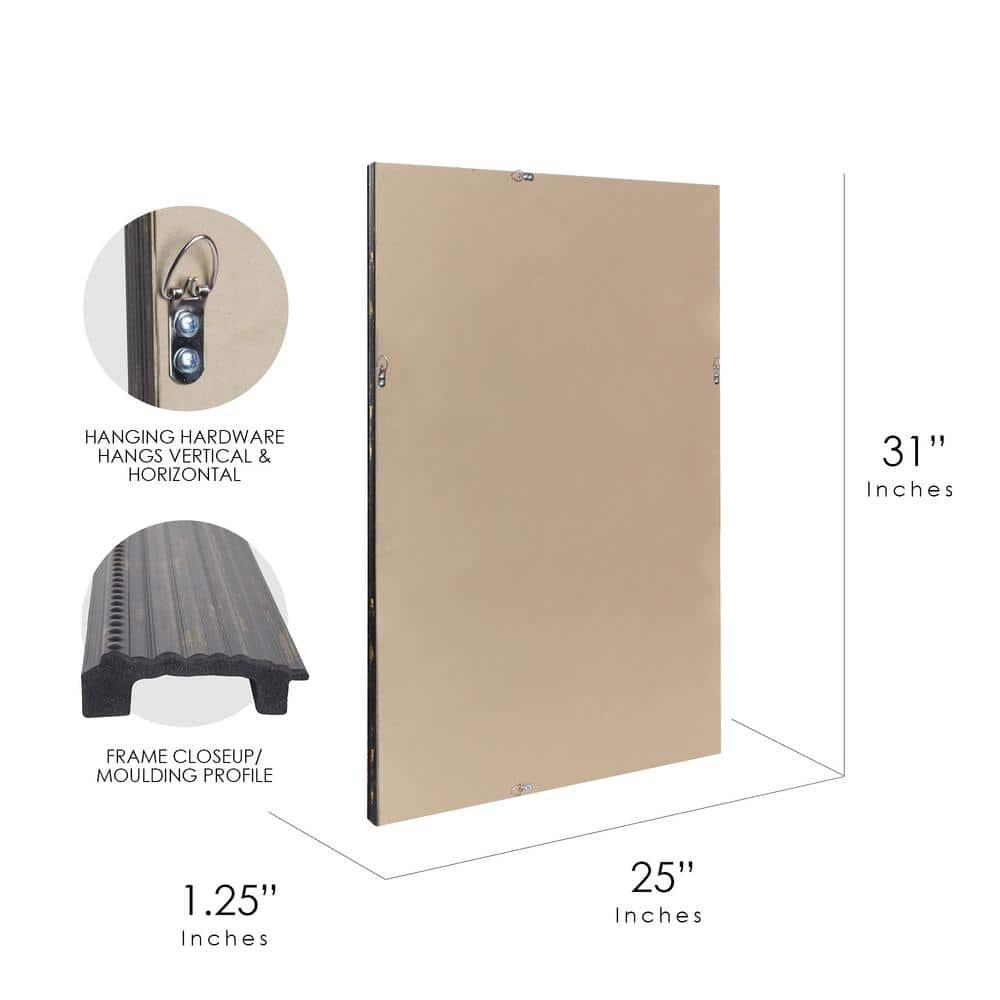 Head West 27.5 x 33.5 Beaded Frame Mirror with Beveled Edge - Black Wash