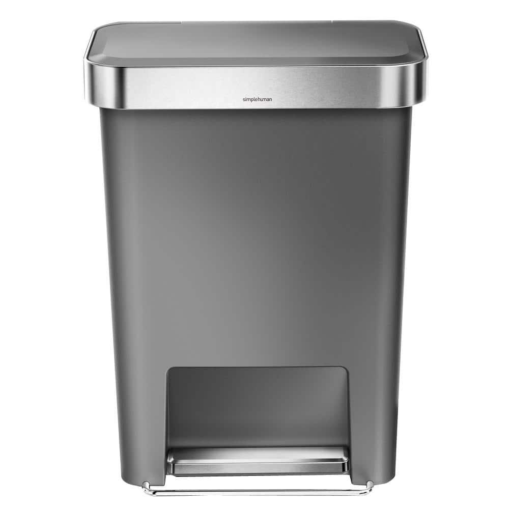 Simplehuman 45 Liter Rectangular Kitchen Trash Can with Liner Pocket, Grey Plastic