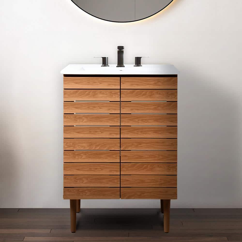 Aubert 24" Slat Modern Farmhouse 2-Shelf Bath Vanity Cabinet Only (Sink Basin not Included)