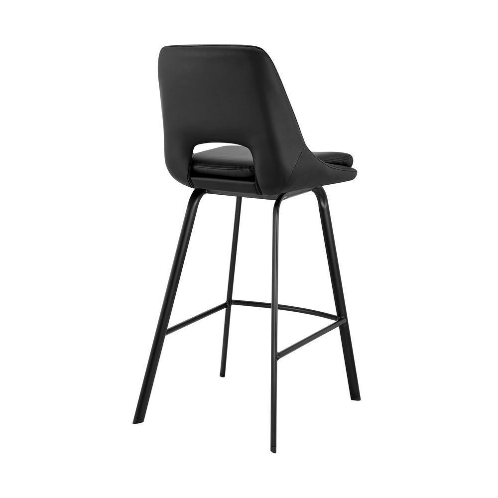 Armen Living Indoor Carise Black Faux Leather and Black Metal Swivel 30" Bar Stool