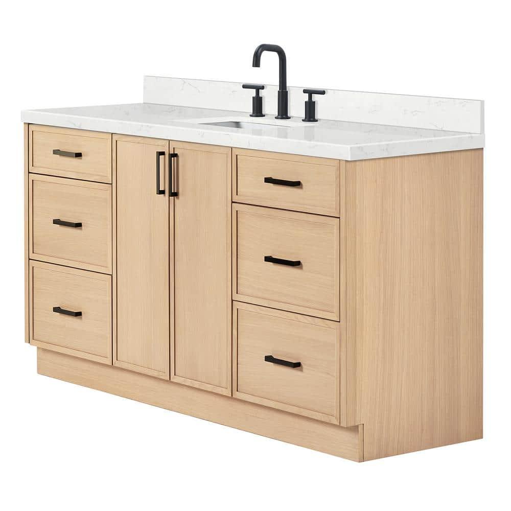Kelly 66 in. W x 22 in. D x 36 in. H Single Bath Vanity in Oak with Carrara White Quartz Top