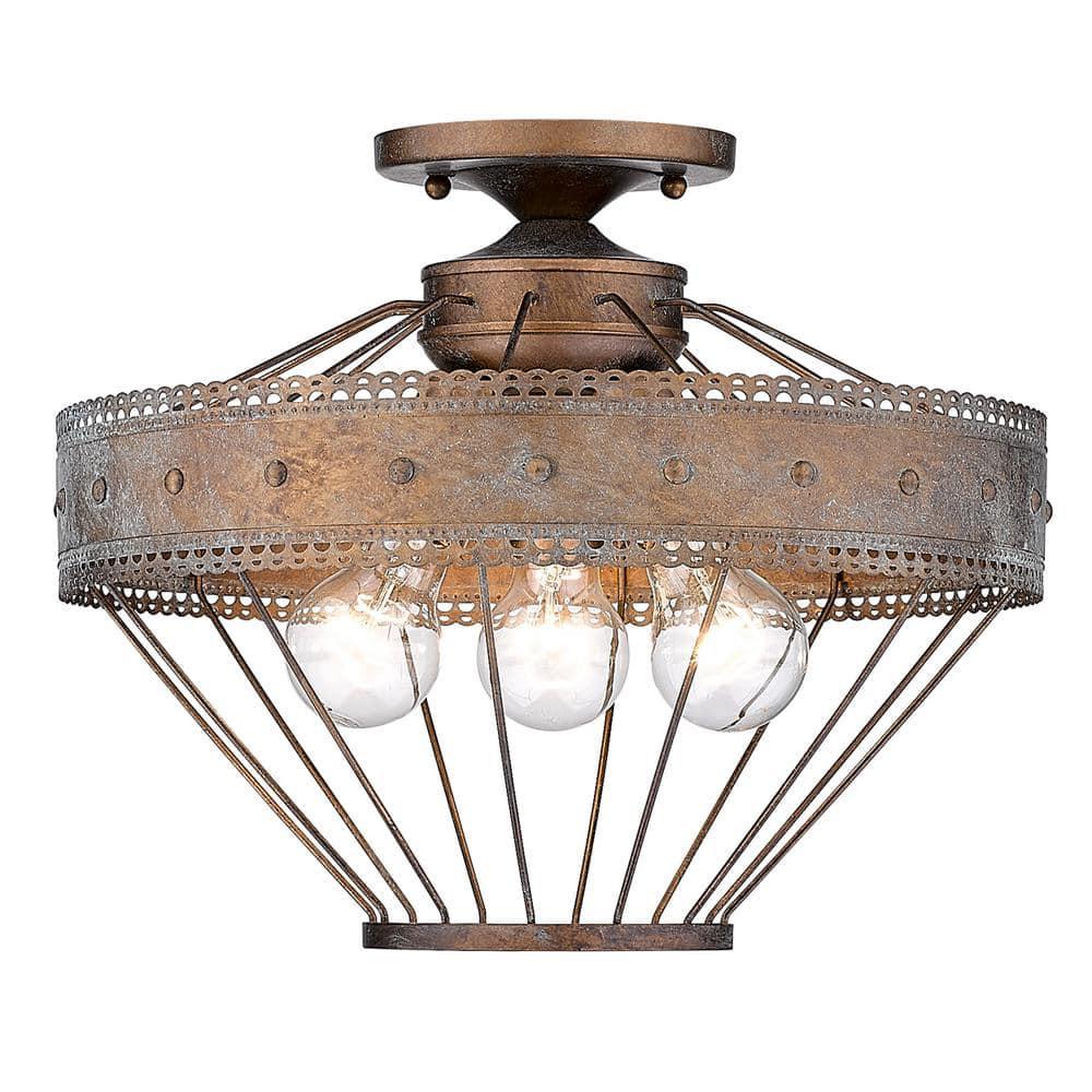 Golden Lighting Ferris 3-Light Semi-flush in Copper Patina