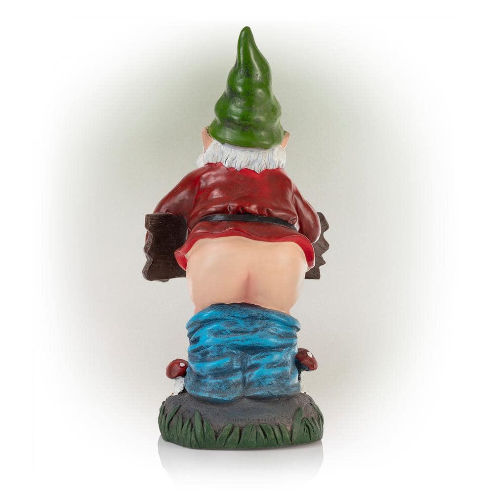 22"H Ceramic Outdoor Sculpture - Alpine Corporation: Garden Gnome with Welcome Sign, Mythical Decor