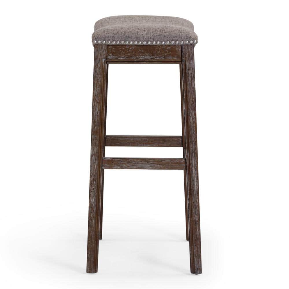 New Ridge Home Goods 31" Saddle Wood Bar Height Stool- Distressed Espresso