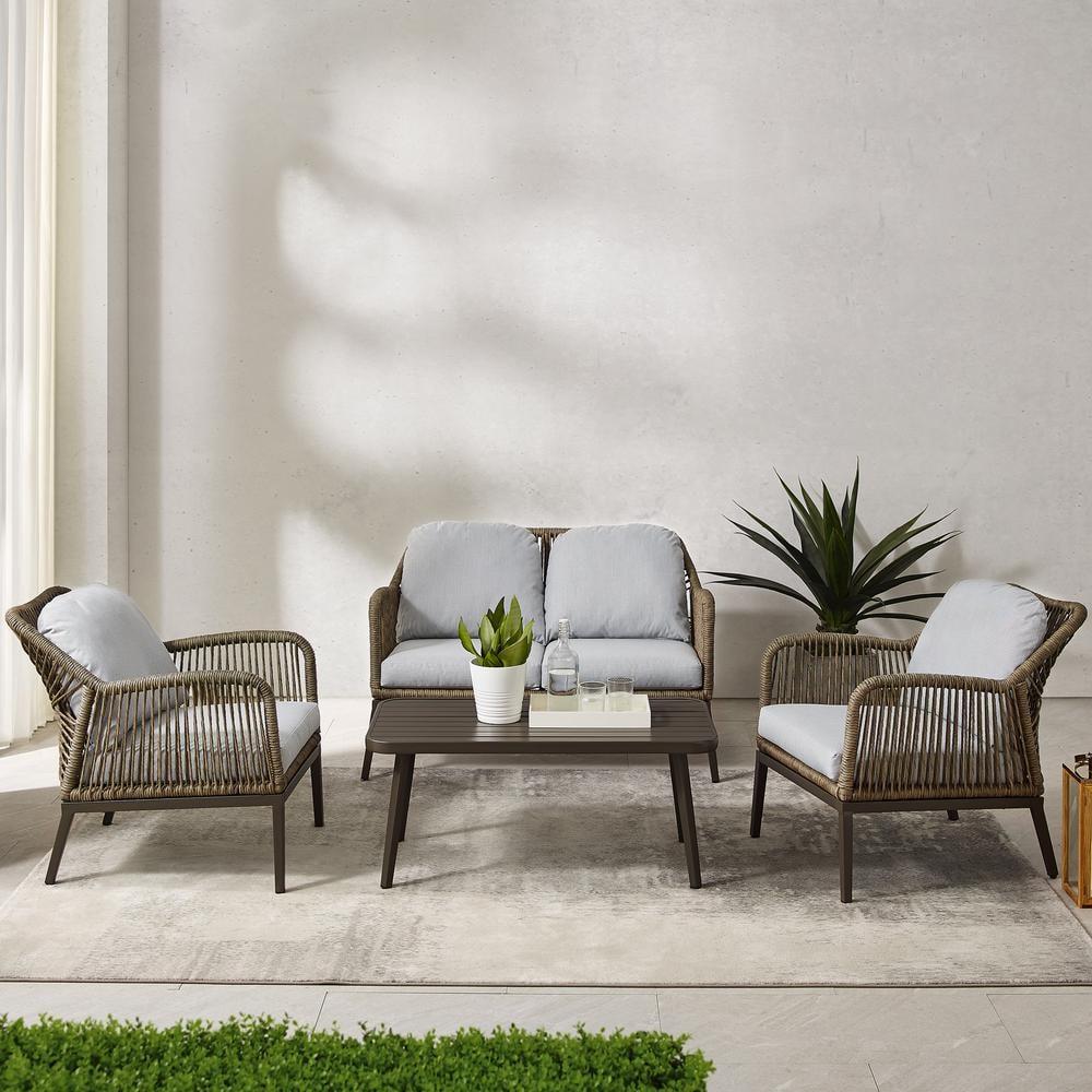 Haven 4pc Outdoor Wicker Conversation Set: Weather-Resistant, Steel Frame, Polyester Cushions - Crosley