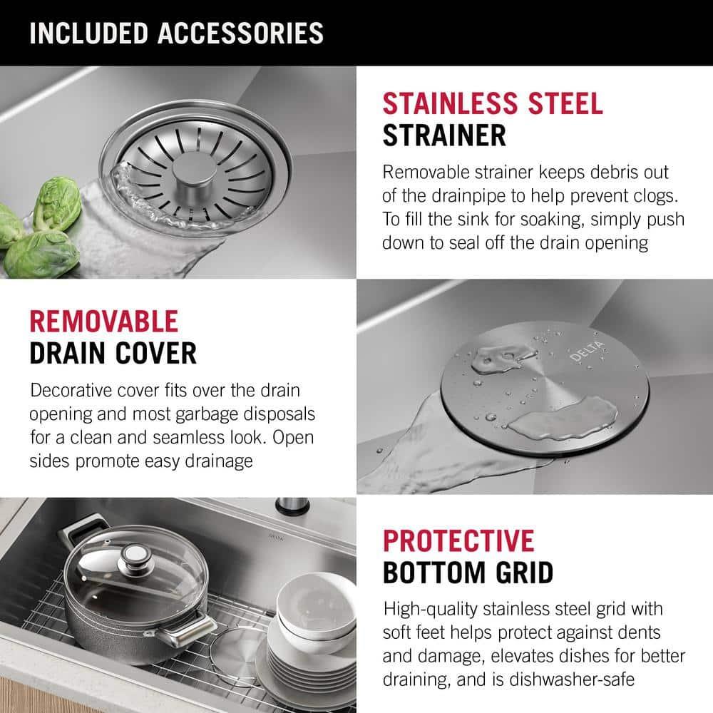 Delta Rivet™ 33" L Workstation Kitchen Sink Drop-In Top Mount 16 Gauge Stainless Steel Single Bowl
