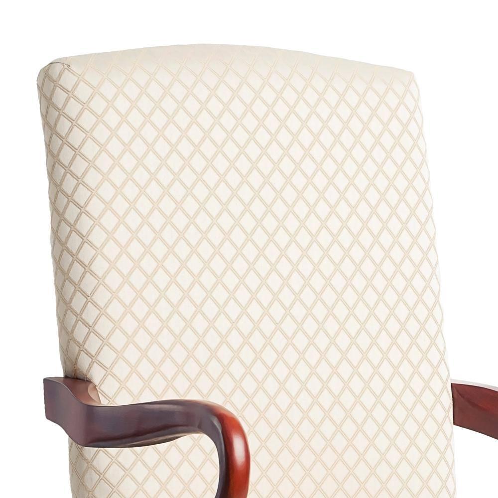 Comfort Pointe Derby Beige Jacquard Fabric Solid Wood Gooseneck Arm Chair