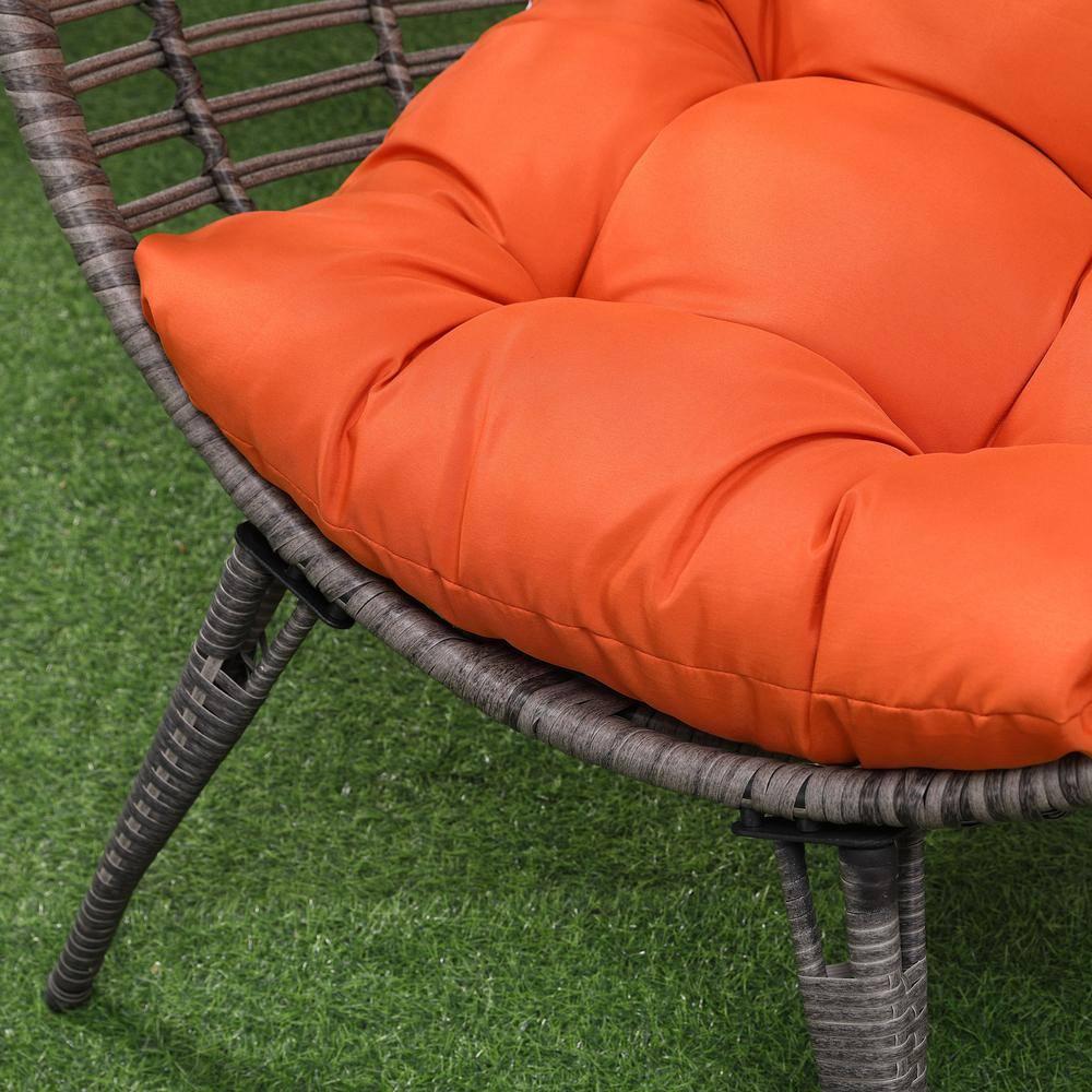 Outsunny Egg Chair w/ Soft Cushion, Teardrop Cuddle Seat, Outdoor / Indoor, PE Plastic Rattan Furniture, Adjustable Height, Orange