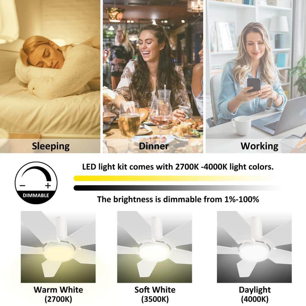 48" 5 Blade White Wifi Ceiling Fan with Light and Remote for Smart Home