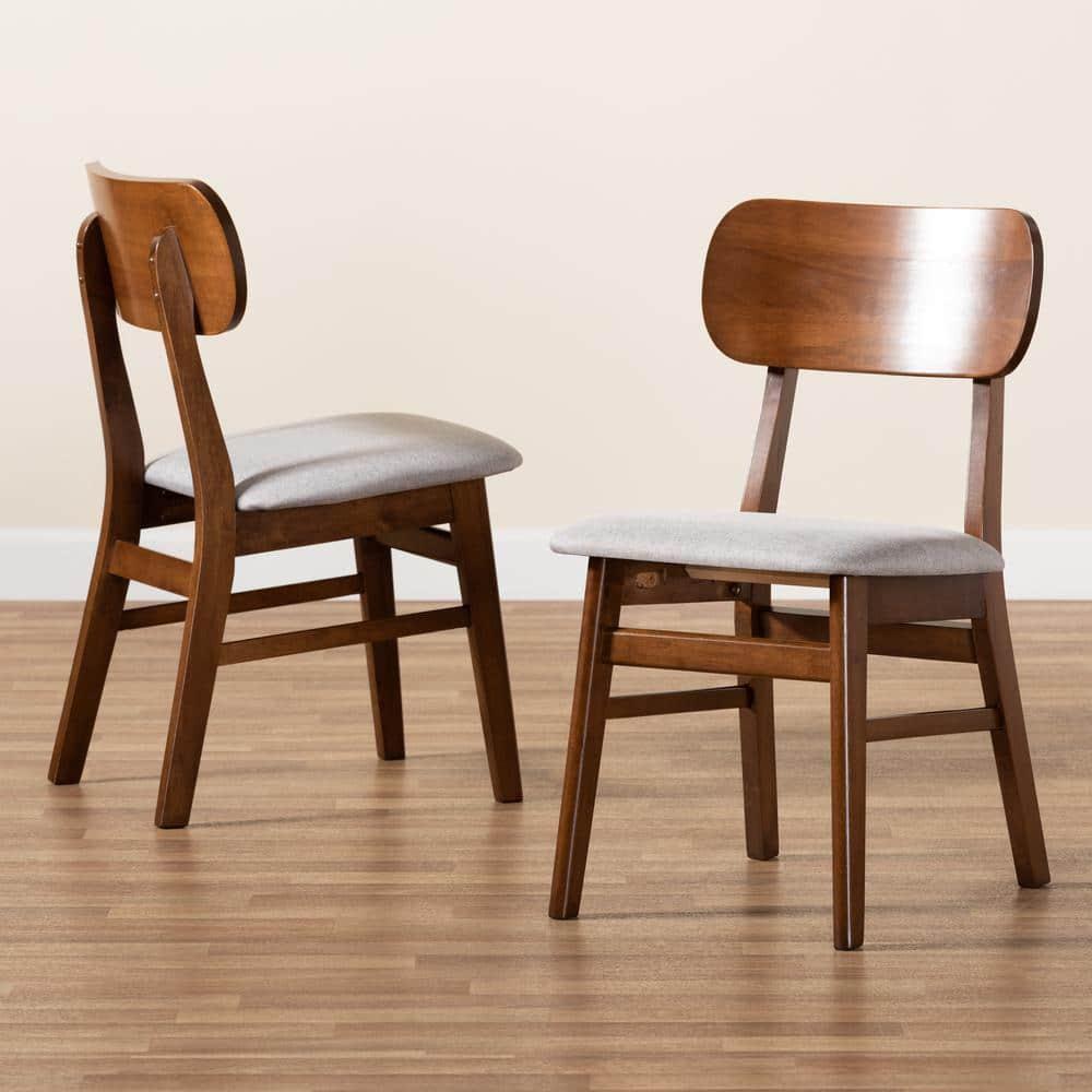 2pc EuclidWood Dining Chair Set Gray/Brown - Baxton Studio: Comfortable Seating, Angled Legs, Polyester