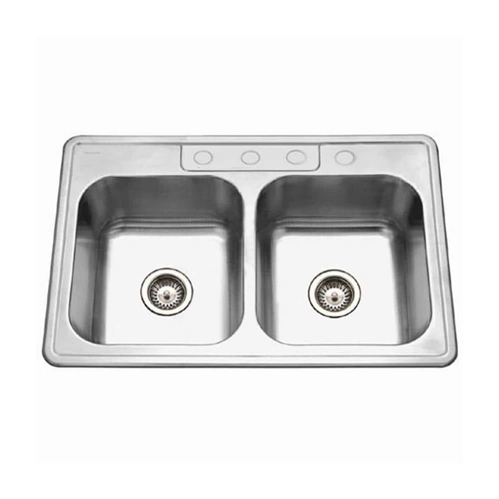 Glowtone 33'' L Drop-In Double Bowl Stainless Steel Kitchen Sink