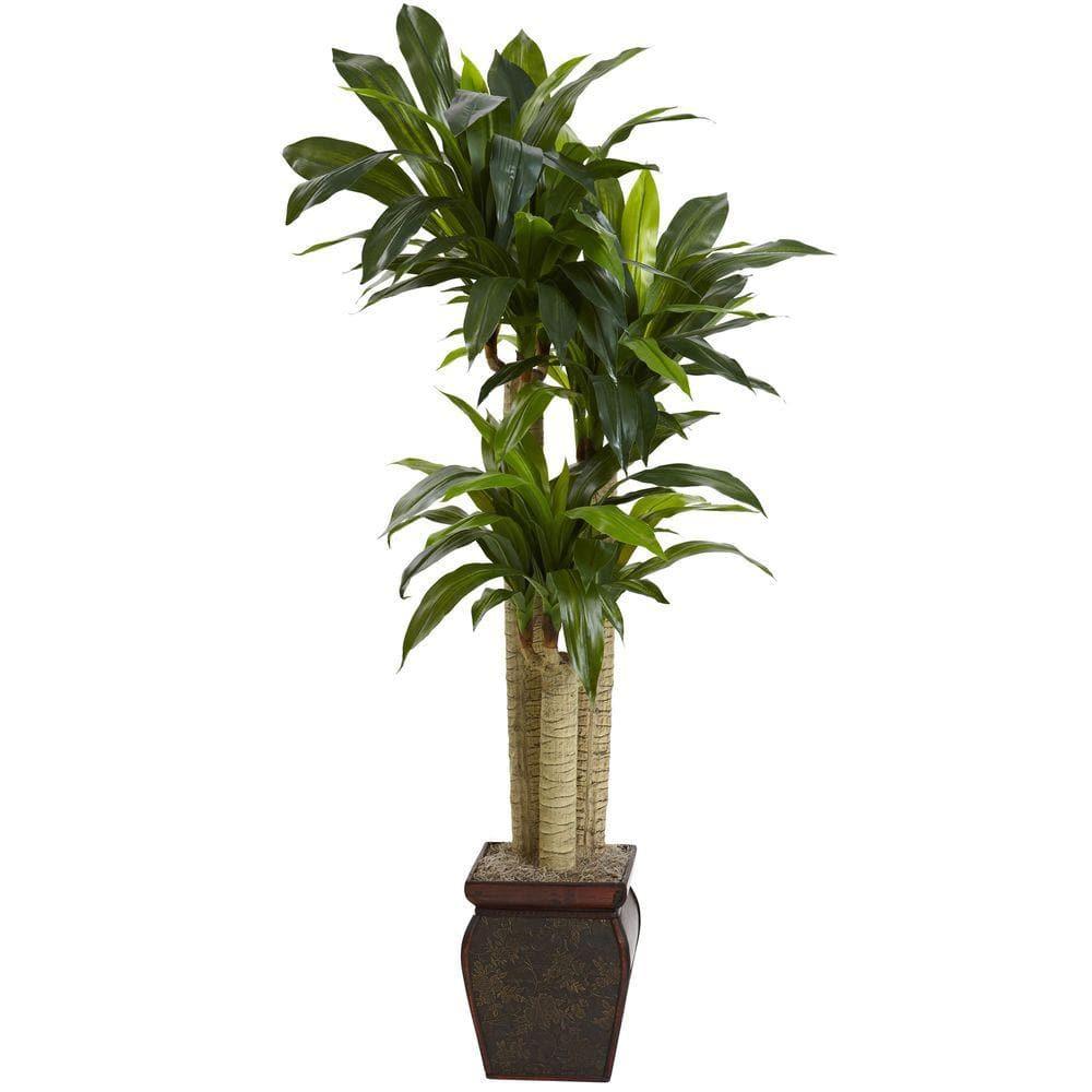 Nearly Natural 4.5' Cornstalk Dracaena Silk Plant with Vase (Real Touch): Faux Floor Plant, Indoor Decorative Polyester