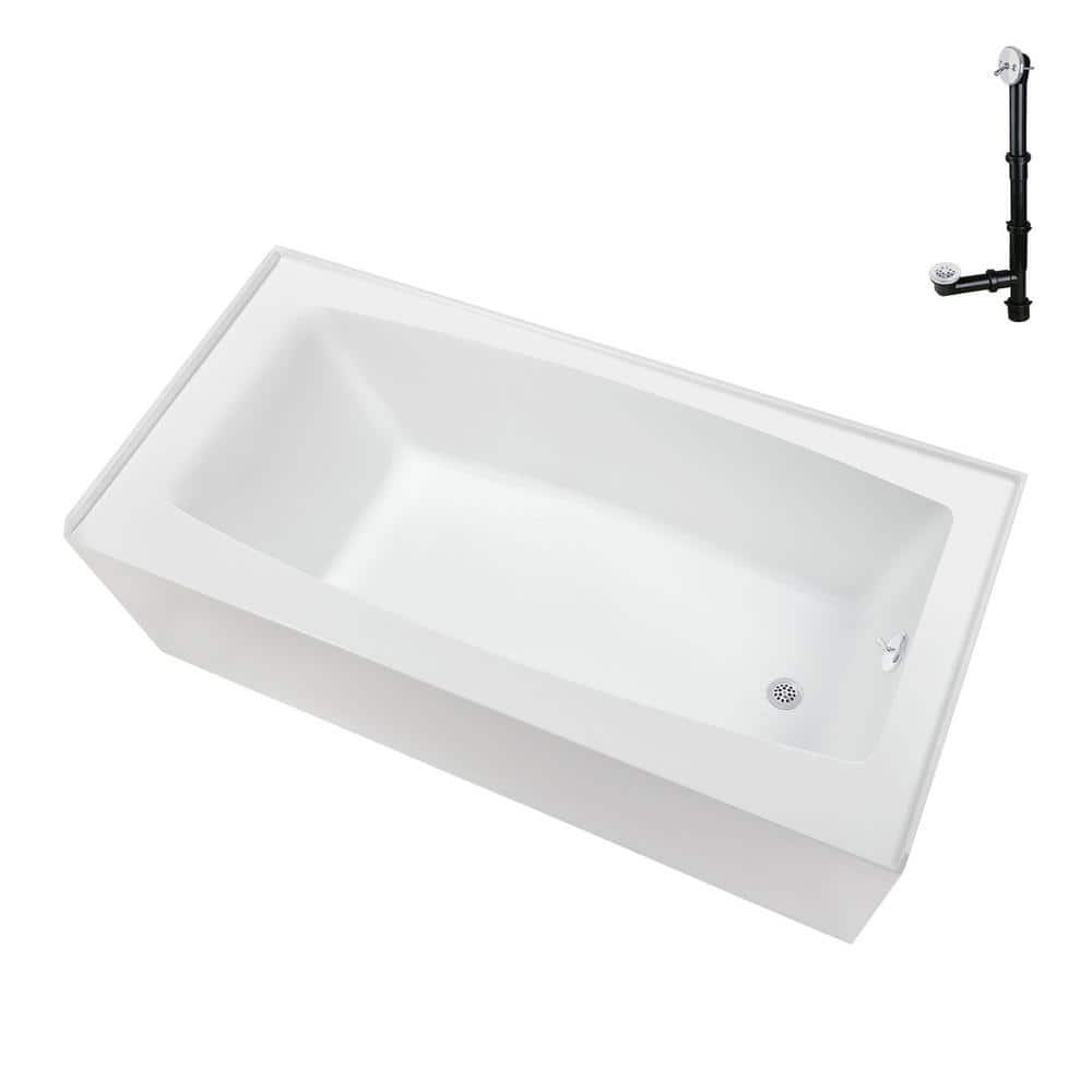 Streamline 60 in. x 30 in. Acrylic Right-Hand Drain Alcove Bathtub in Glossy White With External Drain