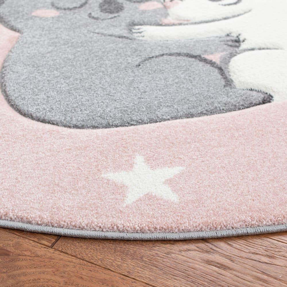 Carousel Kids  CRK195 Loomed Indoor Area Rug - Pink/White - 5'3"x5'3" Round - Safavieh