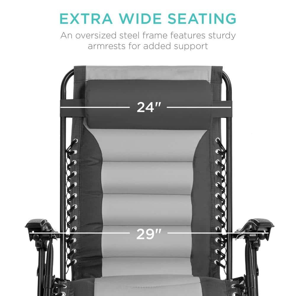 Best Choice Products Oversized Padded Zero Gravity Chair, Folding Outdoor Patio Recliner w/ Side Tray - Gray/Light Gray