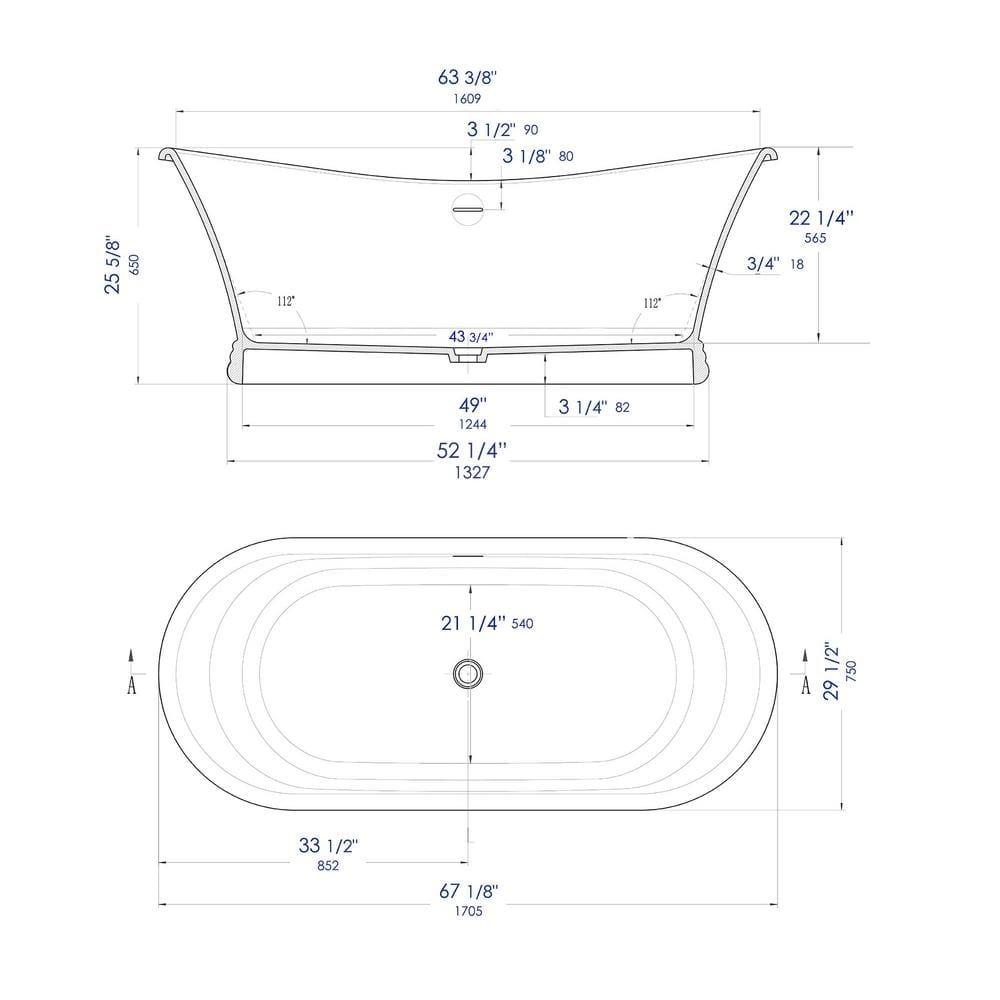 63.4'' x 29.5'' Freestanding Soaking Stone Bathtub